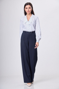 Блузка удлиненная из хлопка с клапанами и воротником Anelli 1161 белый_принт - фото 5