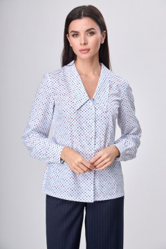 Блузка удлиненная из хлопка с клапанами и воротником Anelli 1161 белый_принт - фото 1