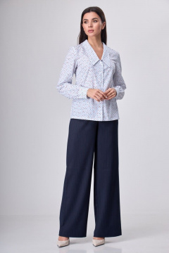 Блузка удлиненная из хлопка с клапанами и воротником Anelli 1161 белый_принт - фото 2