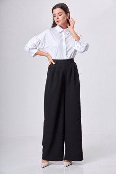 палаццо брюки с широкой линией и высокой посадкой из костюмной ткани Anelli 1162 черный - фото 1