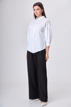 палаццо брюки с широкой линией и высокой посадкой из костюмной ткани Anelli 1162 черный - фото 5