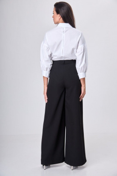 палаццо брюки с широкой линией и высокой посадкой из костюмной ткани Anelli 1162 черный - фото 4