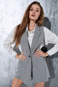 Деловой комплект из жилета, рубашки и шортов из текстиля Luna 015 гусиная_лапка - фото 5