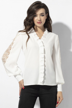 Блуза  делового стиля, прямого силуэта с рюшами, кружевом VIZAVI 655.2 молоко - фото 4