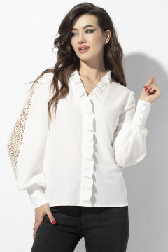 Блуза  делового стиля, прямого силуэта с рюшами, кружевом VIZAVI 655.2 молоко - фото 2