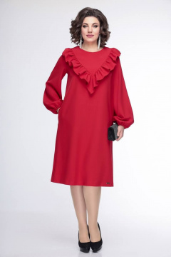 Нарядное платье из текстиля с объемными рукавами Swallow 436 красный - фото 1