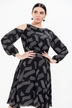 Платье из шифона с оригинальным принтом и асимметричным низом Condra 4270 черный - фото 4