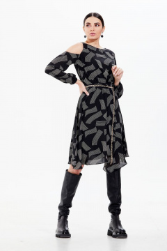 Платье из шифона с оригинальным принтом и асимметричным низом Condra 4270 черный - фото 3