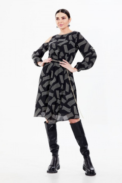 Платье из шифона с оригинальным принтом и асимметричным низом Condra 4270 черный - фото 2
