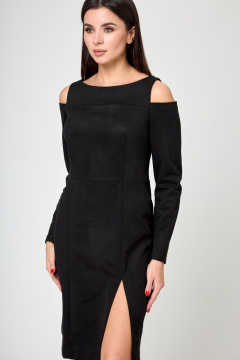 Платье из искусственной замши с разрезом и длинным рукавом Anelli 1182 черный - фото 5