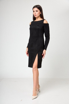 Платье из искусственной замши с разрезом и длинным рукавом Anelli 1182 черный - фото 2