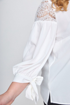 Белая блуза с кружевными рукавами и бантом Anelli 997 молочный_кружево - фото 5