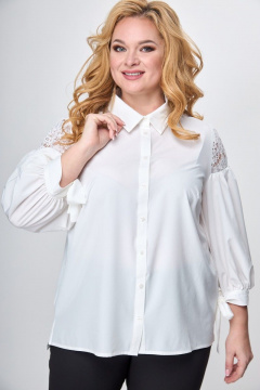 Белая блуза с кружевными рукавами и бантом Anelli 997 молочный_кружево - фото 1