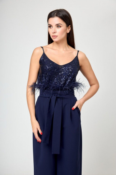 Пояс-баска из текстиля с перьями и двумя вариантами фиксации Anelli 1194 синий - фото 2