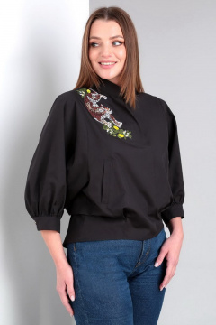 Модная свободная блуза с защипами и прорезными карманами Таир-Гранд 62412 черный - фото 1