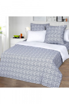 Пододеяльник из хлопка трикотаж на молнии Евро синий белый АРТПОСТЕЛЬ 263 завиток_белый - фото 1