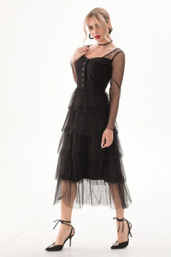 Платье нарядное без воротника из сетки и текстиля Golden Valley 4787 черный - фото 1