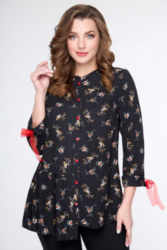 Блуза на каждый день с мультиколор и классическим стилем DaLi 5559 черный+цветы - фото 1