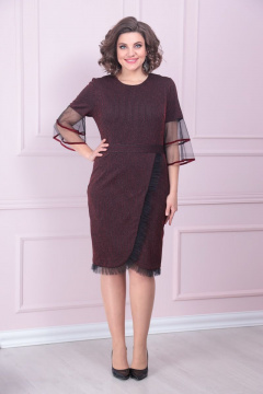 Элегантное платье из костюмной ткани с тесьмой Solomeya Lux 892 бордо - фото 3