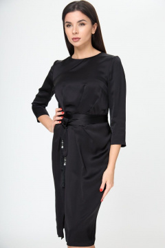 Маленькое черное платье с поясом и складками Anelli 785 черный_текстиль - фото 4