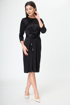 Маленькое черное платье с поясом и складками Anelli 785 черный_текстиль - фото 3