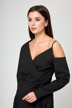 Платье с запахом и открытым плечом из замши Anelli 1178 черный - фото 4