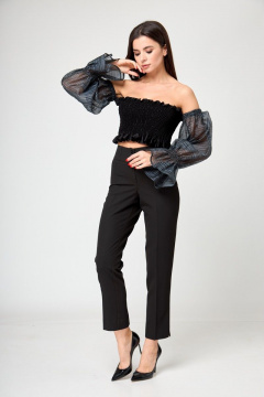 Черный топ с воздушными рукавами из органзы для вечеринок Anelli 1207 черный - фото 2