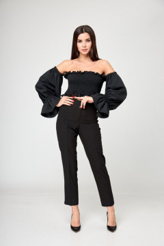 Черная блуза из текстиля с длинными рукавами для повседневной носки Anelli 1207.1 черный - фото 2