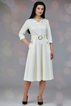 Платье приталенное из вискозы с юбкой солнце-клеш Angelina & Сo 648 молочный - фото 2