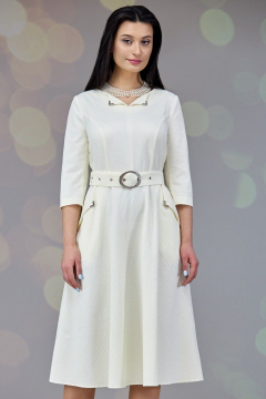 Платье приталенное из вискозы с юбкой солнце-клеш Angelina & Сo 648 молочный - фото 1