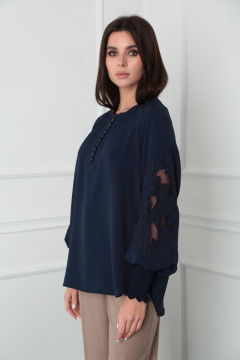 Блуза женская из лёгкой ткани с художественной вышивкой и классическими брюками SandyNa 130516 сине-коричневый - фото 3