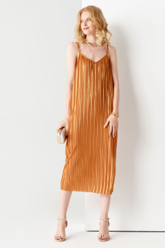 Платье длинное плиссированное с блестками и бретельками Панда 81480w терракотовый - фото 1