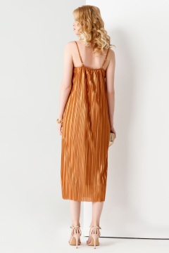 Платье длинное плиссированное с блестками и бретельками Панда 81480w терракотовый - фото 2