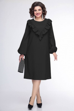 Нарядное платье из текстиля с кокеткой и воланом Swallow 440 черный - фото 3