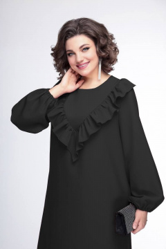 Нарядное платье из текстиля с кокеткой и воланом Swallow 440 черный - фото 2