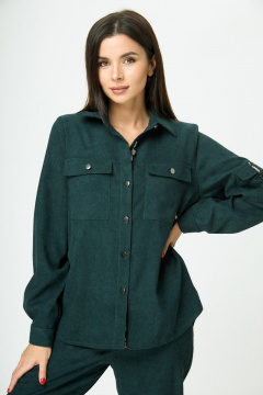 Рубашка вельветовая изумрудного цвета с карманами Anelli 934 бутылка - фото 1