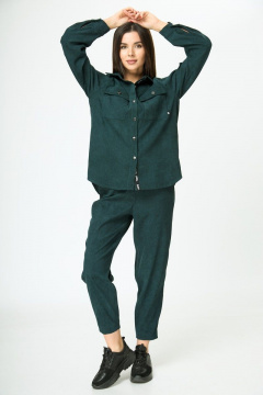 Рубашка вельветовая изумрудного цвета с карманами Anelli 934 бутылка - фото 4