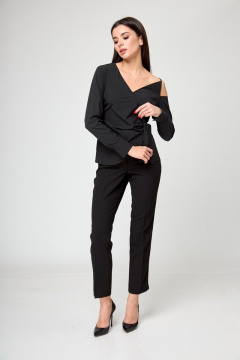 Черная блуза со запахом и завязками на одно плечо Anelli 1177 черный - фото 3