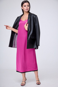 Платье с пайетками футляр с лодочным вырезом Anelli 1180 черный-фуксия - фото 5