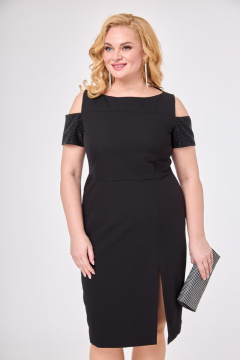 Платье из искусственной замши с запахом и разрезом Anelli 1196 черный - фото 2