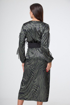 Длинное прямое платье с разрезом и длинным рукавом Anelli 1212 зеленая_зебра - фото 4