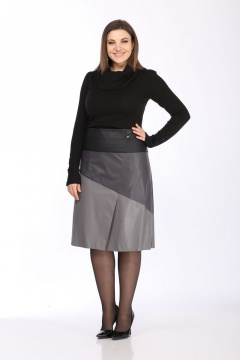 Юбка из экокожи из серого цвета с шлицей и подкладом Klever 299 серый+черный - фото 2