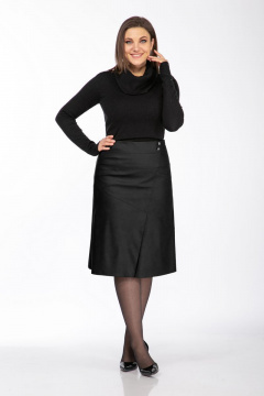 Юбка из экокожи черная с подкладом и шлицей Klever 299 черный - фото 4