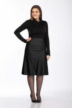 Юбка из экокожи черная с подкладом и шлицей Klever 299 черный - фото 3