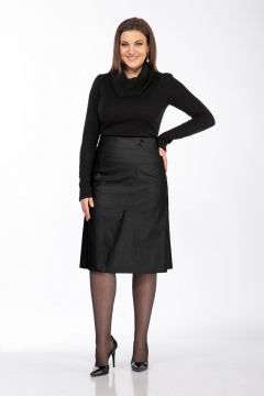 Юбка из экокожи черная с подкладом и шлицей Klever 299 черный - фото 1