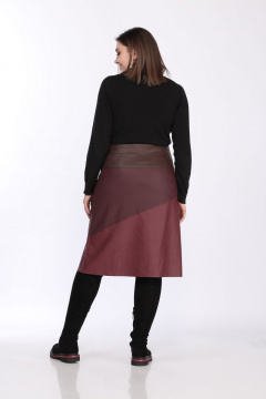 Юбка из эко-кожи А-силуэта с потайной молнией Klever 299 бордо+коричневый - фото 5
