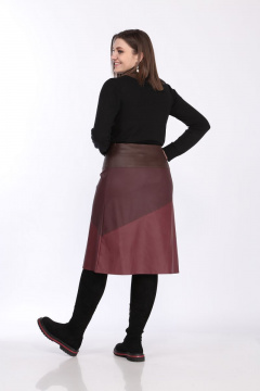 Юбка из эко-кожи А-силуэта с потайной молнией Klever 299 бордо+коричневый - фото 4