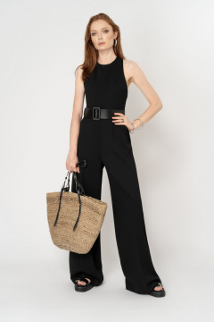 Летний комбинезон из вискозы и текстиля на каждый день Elema 3К-11726-1-164 чёрный - фото 1