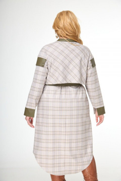 Платье прямого силуэта в клетку из текстиля с экокожей Anelli 746 розовый_хаки - фото 5