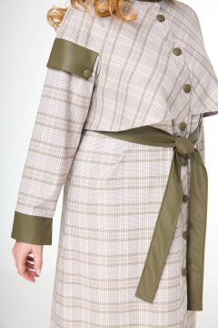 Платье прямого силуэта в клетку из текстиля с экокожей Anelli 746 розовый_хаки - фото 4